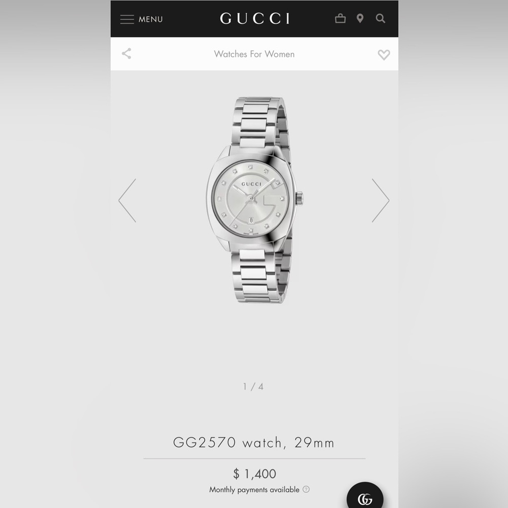 Gucci Diamond Watch GG2570 Silver